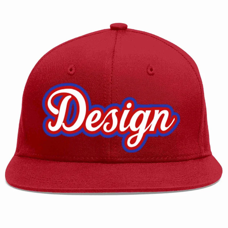 Baseball Cap For Sponsorship Branding-Custom Red White-Red Flat Eaves Sport Baseball Cap Design for Men/Women/Youth