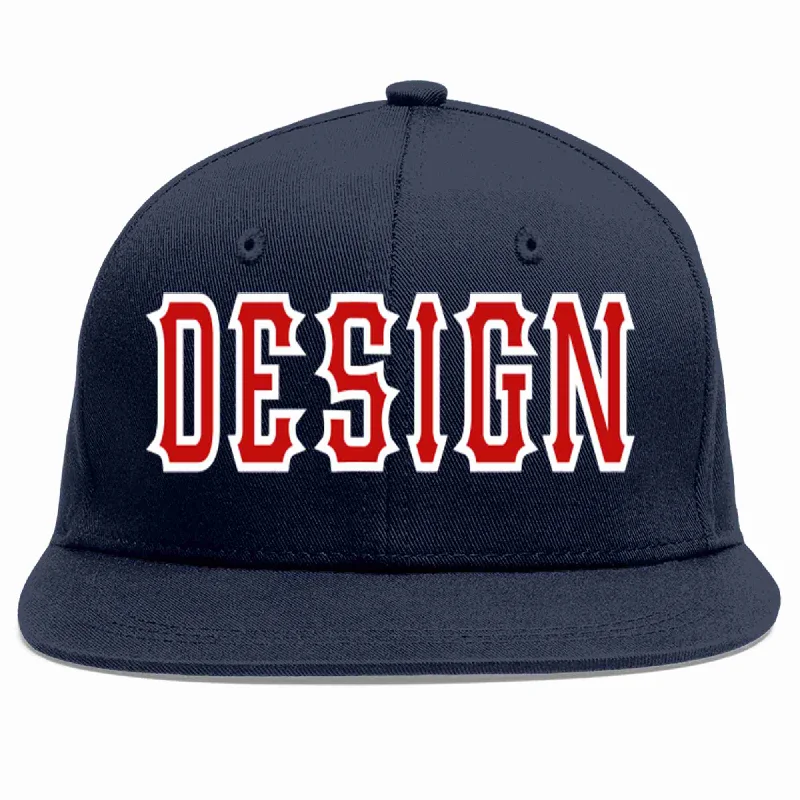 Baseball Cap With Custom Fabric-Custom Navy Red-White Flat Eaves Sport Baseball Cap Design for Men/Women/Youth