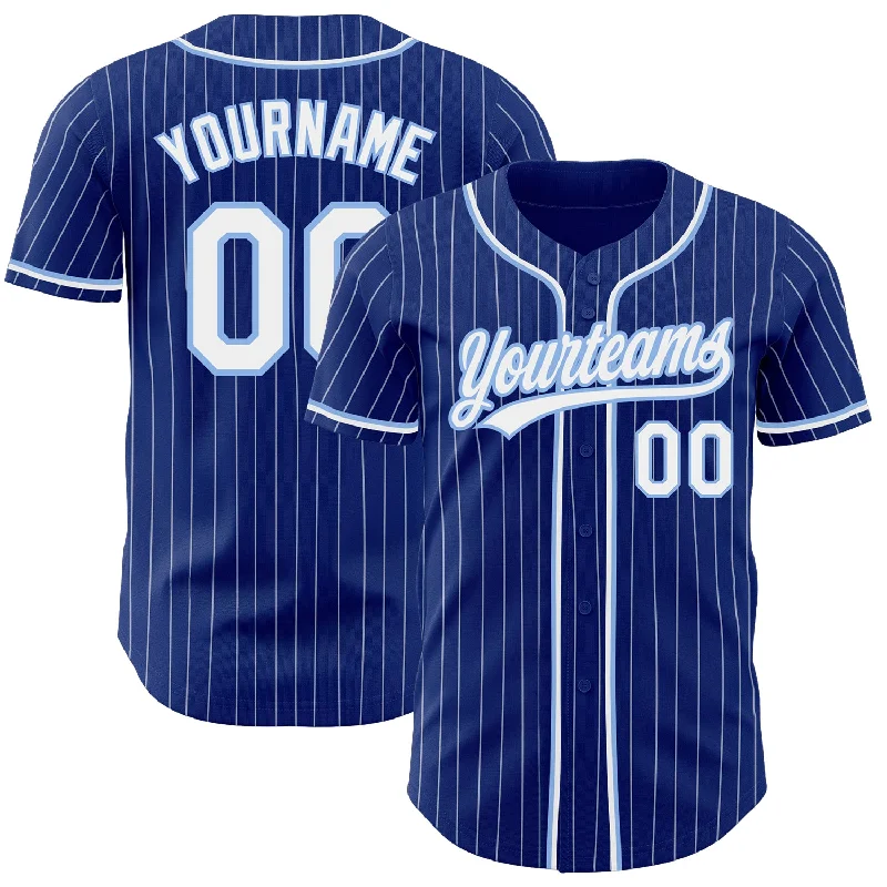 Custom Baseball Jersey-Custom Royal White Pinstripe White-Light Blue Authentic Baseball Jersey