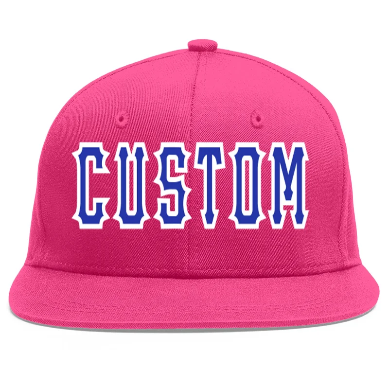 Personalized Snapback Baseball Cap-Custom Rose Red Royal-White Flat Eaves Sport Baseball Cap