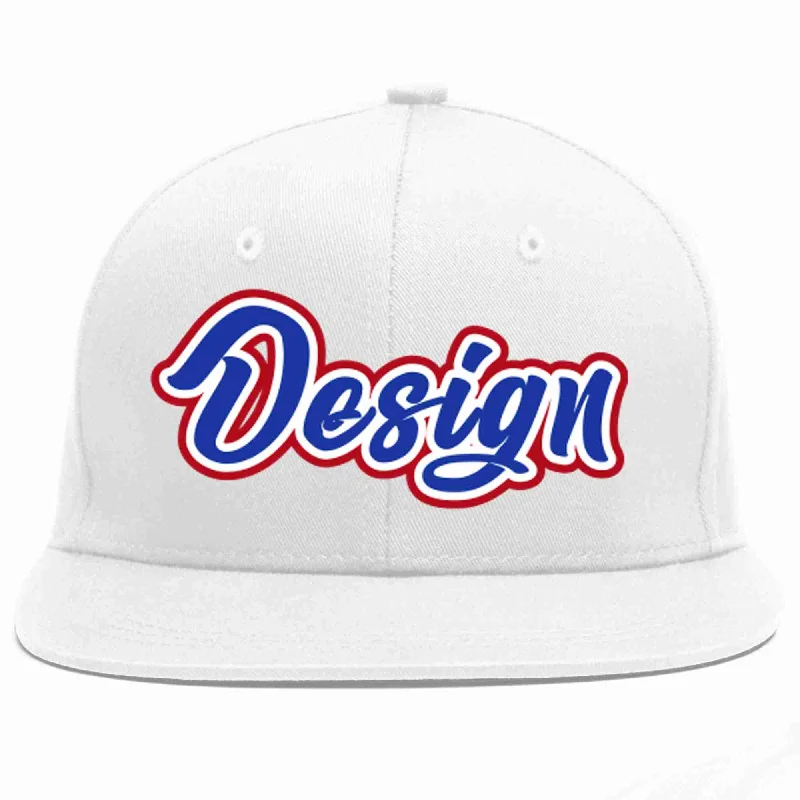 Baseball Cap With Custom Logo-Custom White Royal-White Flat Eaves Sport Baseball Cap Design for Men/Women/Youth