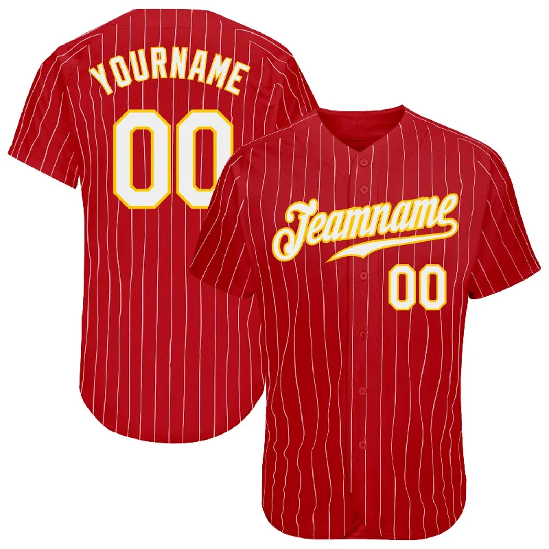 Baseball Jersey For Custom Family Orders-Custom Red Gold Pinstripe White-Gold Authentic Baseball Jersey