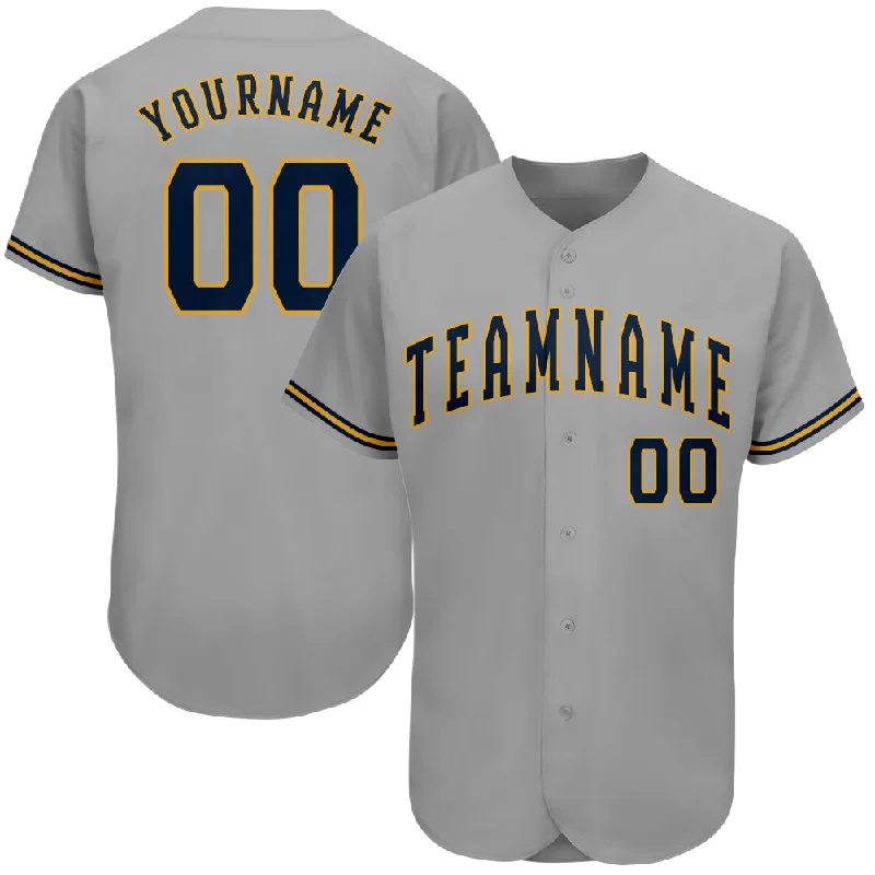 Baseball Jersey For Custom Family Orders-Custom Gray Navy-Old Gold Authentic Baseball Jersey