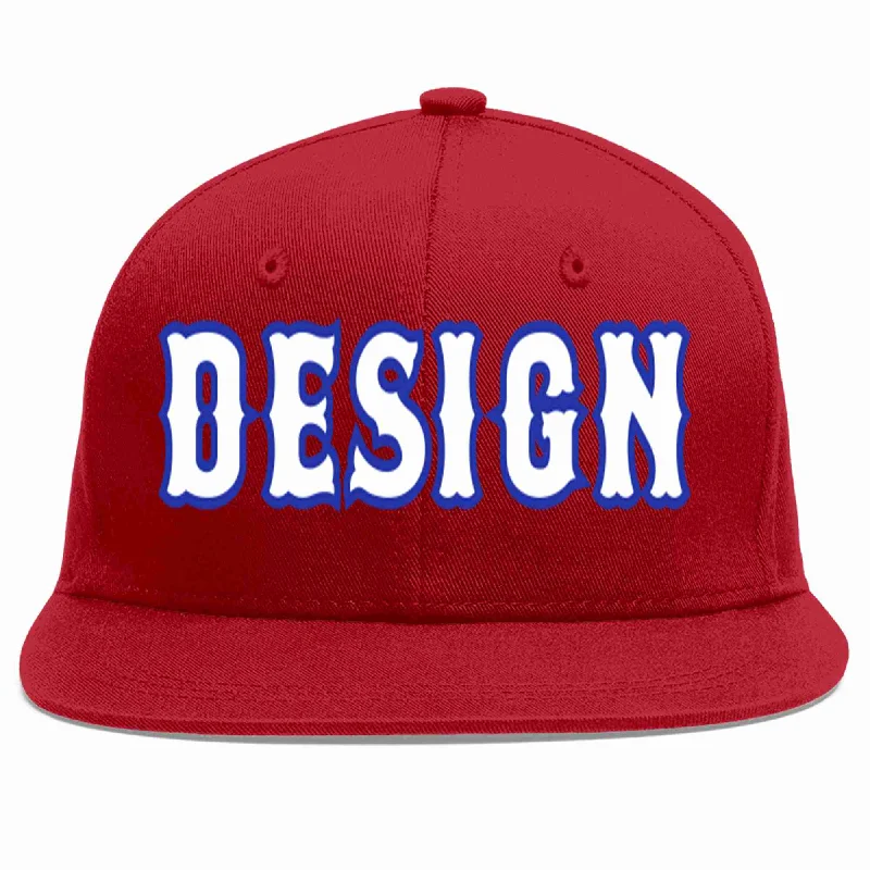 Baseball Cap For Athletic Streetwear-Custom Red White-Royal Flat Eaves Sport Baseball Cap Design for Men/Women/Youth