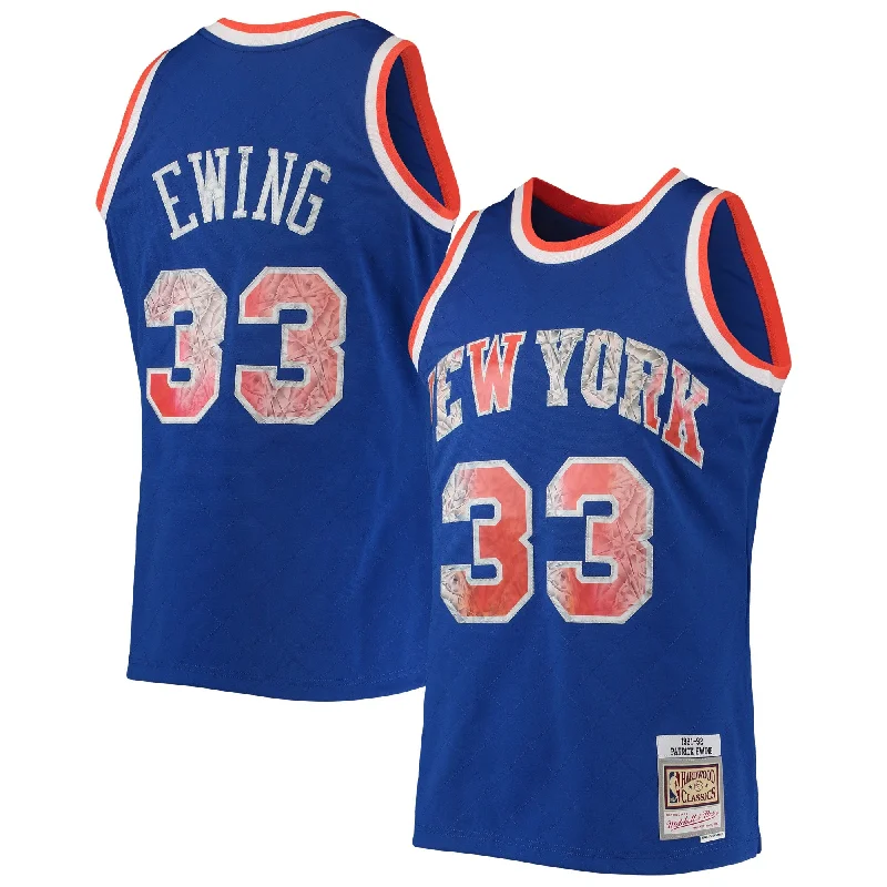 Basketball Jersey For Personalized Gifts-Patrick Ewing New York Knicks 1991/92 Hardwood Classics 75th Anniversary Diamond Swingman Basketball Jersey - Blue