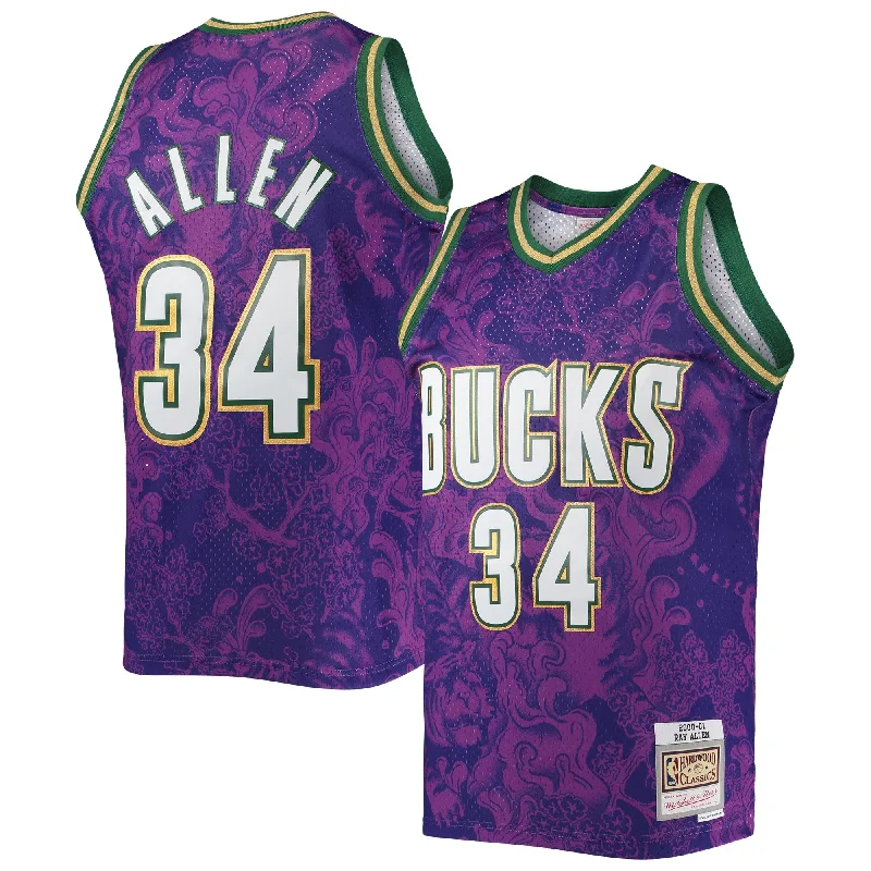 Basketball Jersey For Special Occasions-Ray Allen Milwaukee Bucks Hardwood Classics 2000/01 Lunar New Year Swingman Basketball Jersey - Purple