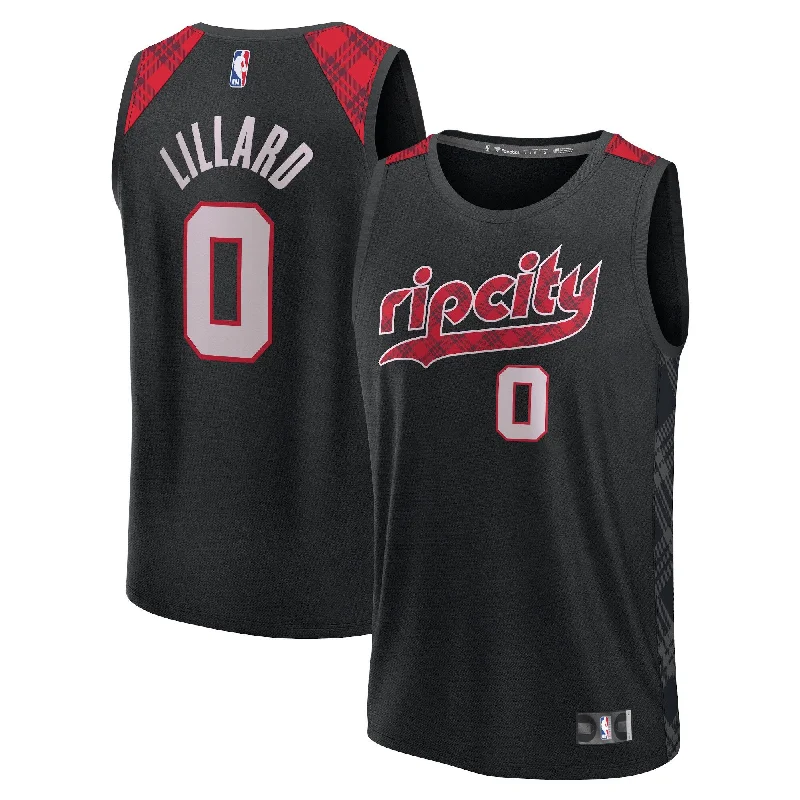 Personalized Basketball Jersey For Events-Damian Lillard Portland Trail Blazers Branded Fast Break Basketball Jersey - Black - City Edition