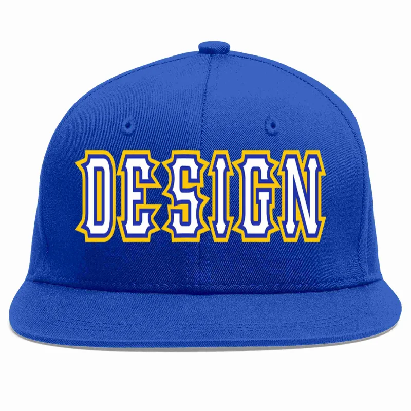 Baseball Cap For Sportswear-Custom Royal White-Royal Flat Eaves Sport Baseball Cap Design for Men/Women/Youth