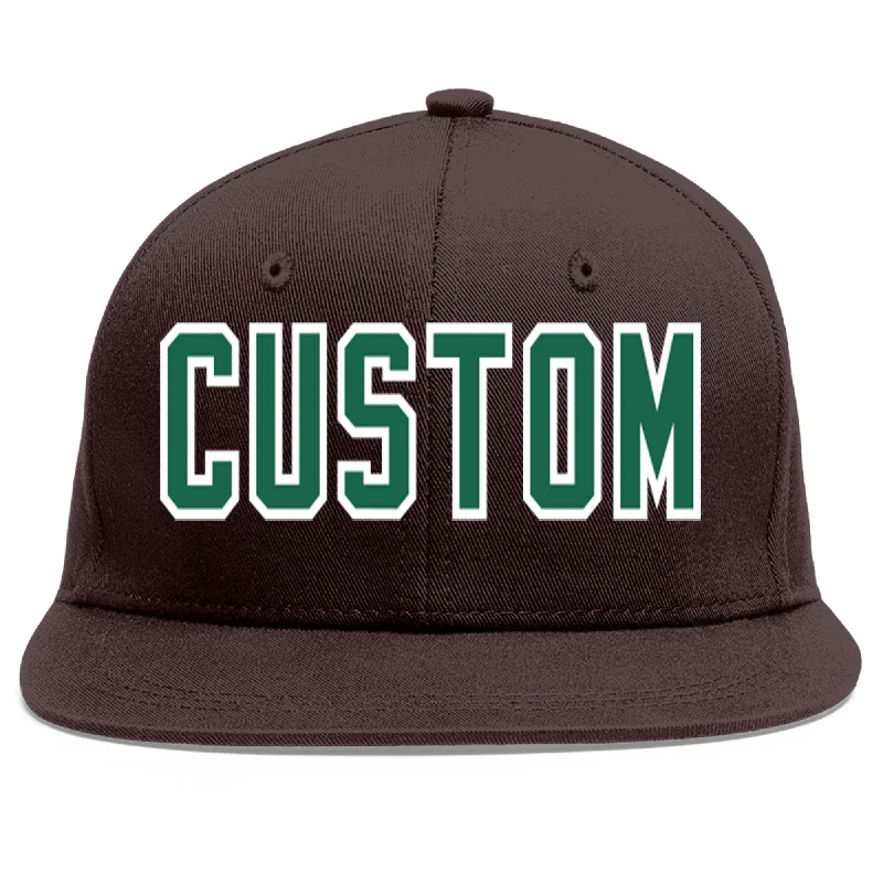 Baseball Cap For Seasonal Styles-Custom Brown Kelly Green-White Flat Eaves Sport Baseball Cap