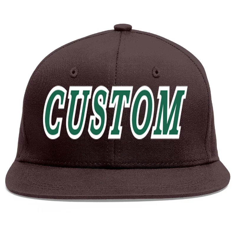 Baseball Cap For Custom Orders-Custom Brown Kelly Green-White Flat Eaves Sport Baseball Cap