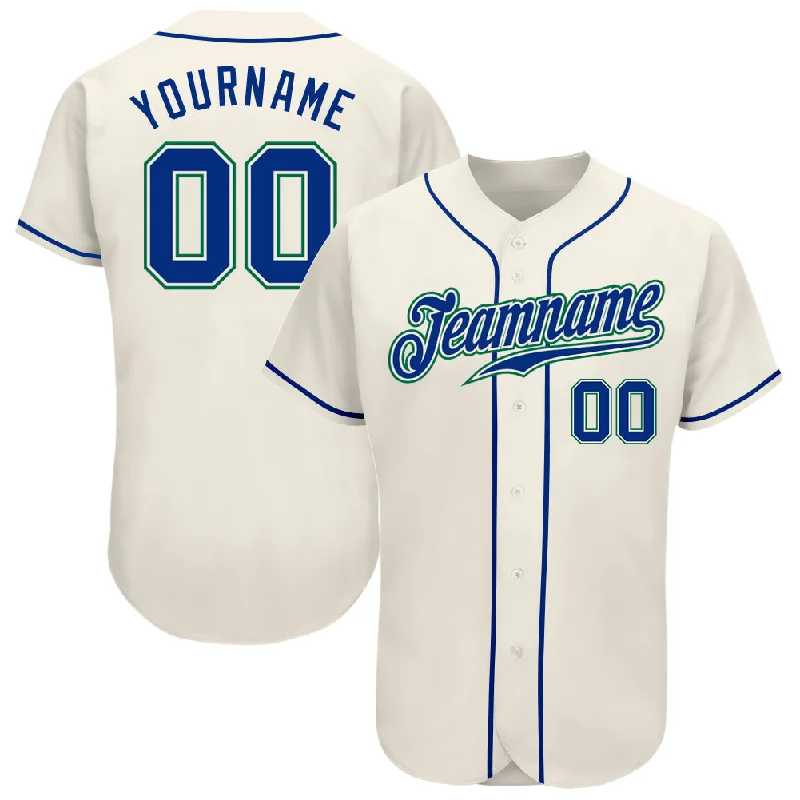 Baseball Jersey For Baseball Fans-Custom Cream Royal-Kelly Green Authentic Baseball Jersey