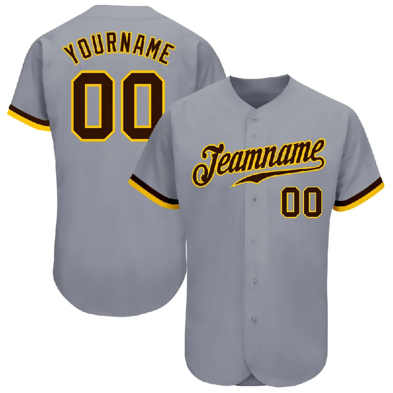 Baseball Jersey With National Team Design-Custom Gray Brown-Gold Authentic Baseball Jersey