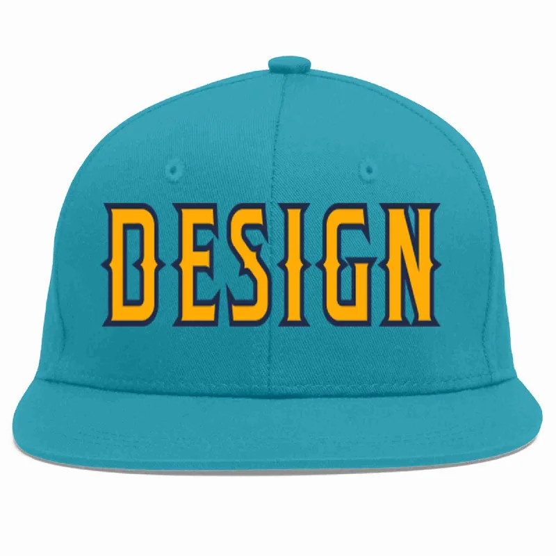 Baseball Cap For Football Fans-Custom Aqua Yellow-Navy Flat Eaves Sport Baseball Cap Design for Men/Women/Youth