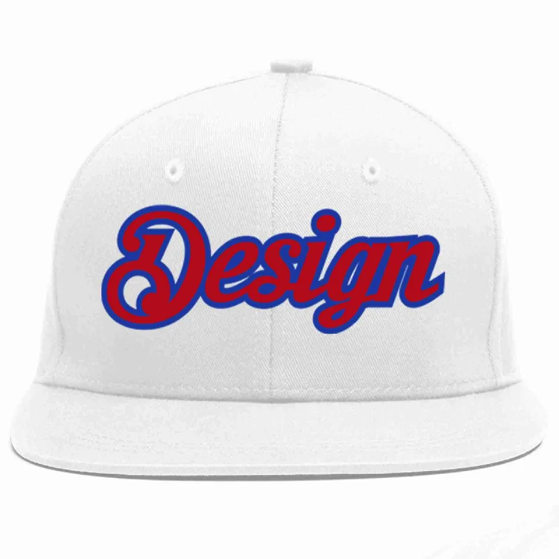 Baseball Cap For Spring-Custom White Red-Royal Flat Eaves Sport Baseball Cap Design for Men/Women/Youth