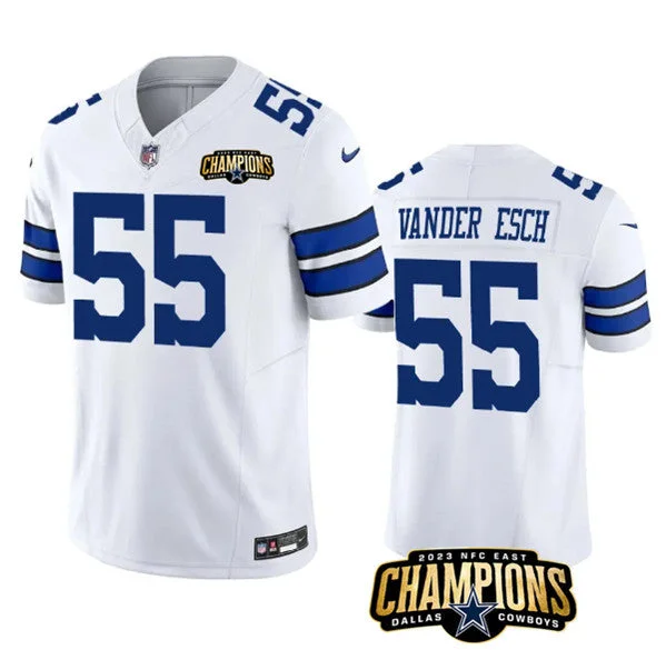 Football Jersey For College Sports Fans-Men's Dallas Cowboys #55 Leighton Vander Esch White 2023 F.U.S.E. NFC East Champions Patch Football Stitched Jersey