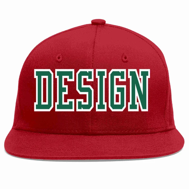 Custom Baseball Cap For Events-Custom Red Kelly Green-White Flat Eaves Sport Baseball Cap Design for Men/Women/Youth