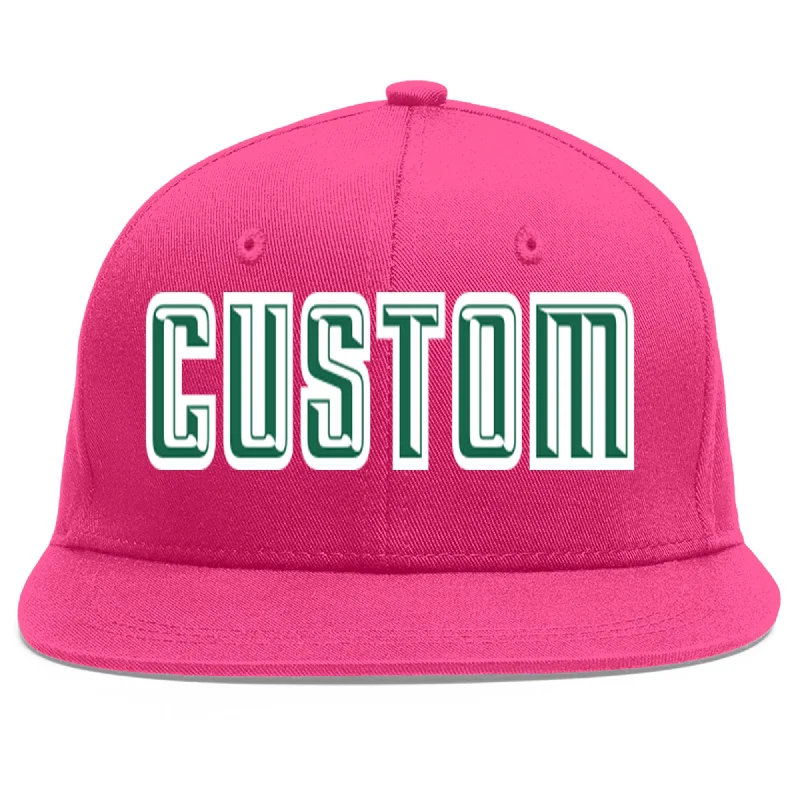 Personalized Baseball Cap-Custom Rose Red Kelly Green-White Flat Eaves Sport Baseball Cap