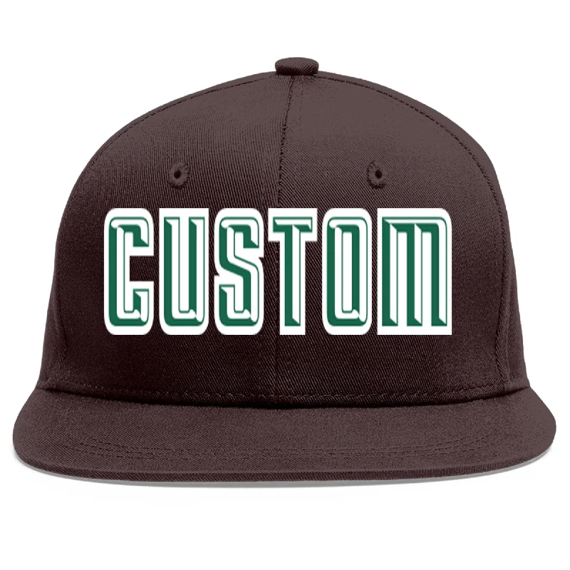 Snapback Baseball Cap-Custom Brown Kelly Green-White Flat Eaves Sport Baseball Cap