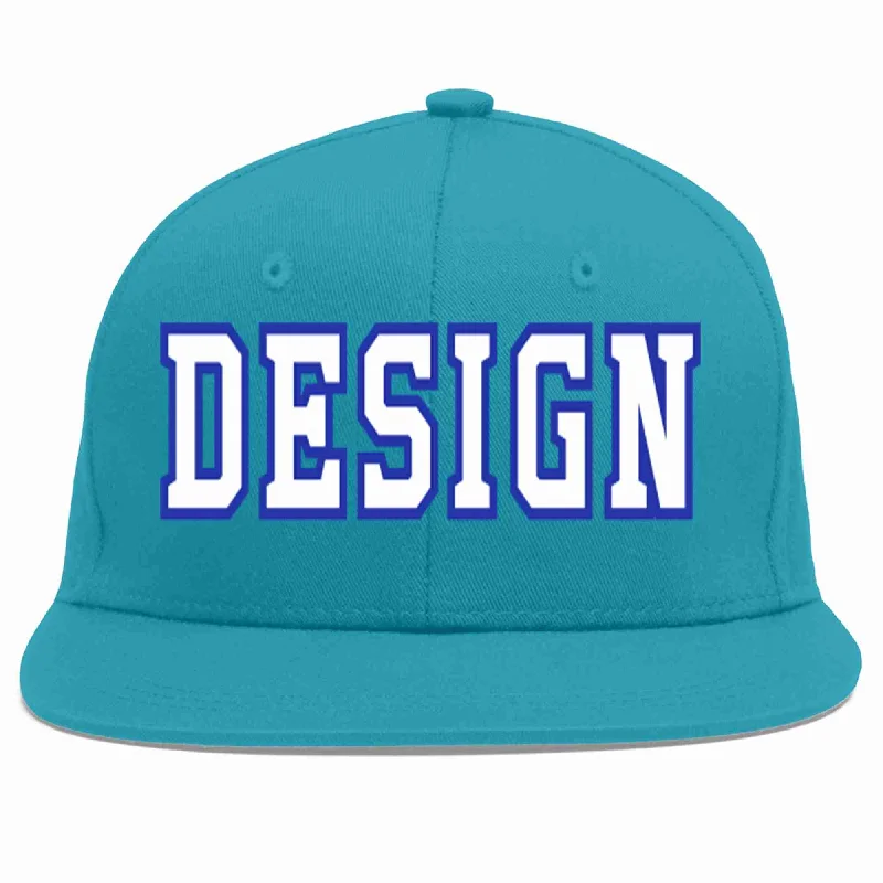 Baseball Cap With Adjustable Brim-Custom Aqua White-Royal Flat Eaves Sport Baseball Cap Design for Men/Women/Youth