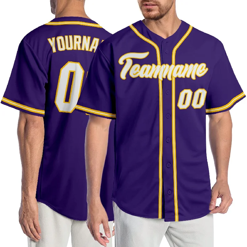 Baseball Jersey For Sports Competitions-Custom Purple White-Gold Authentic Baseball Jersey