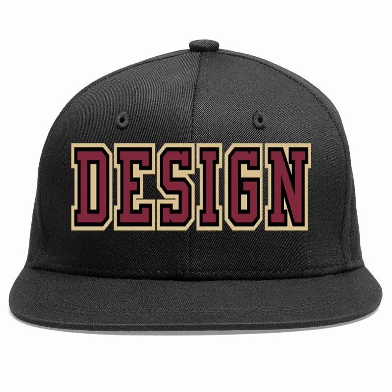 Baseball Cap With Custom Fabric-Custom Black Crimson-Black Flat Eaves Sport Baseball Cap Design for Men/Women/Youth