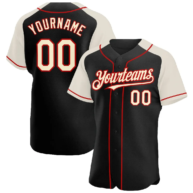 Baseball Jersey For Fundraisers-Custom Black Cream-Red Authentic Raglan Sleeves Baseball Jersey