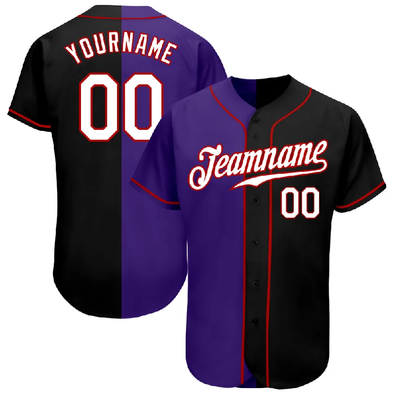 Baseball Jersey For Professional Teams-Custom Black White-Purple Authentic Split Fashion Baseball Jersey