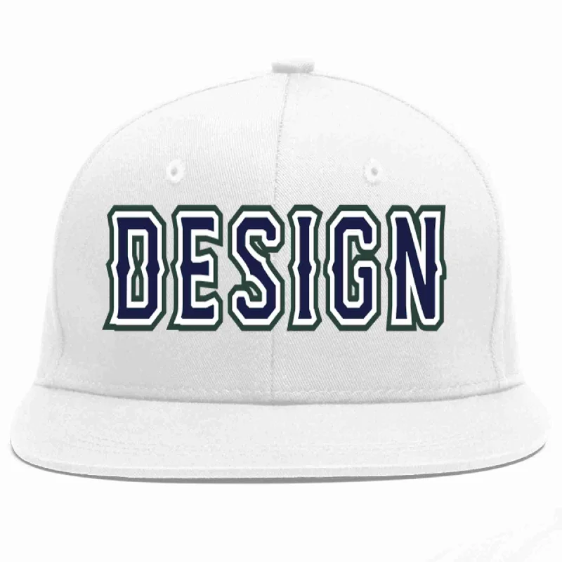 Baseball Cap With Sports Number-Custom White Navy-White Flat Eaves Sport Baseball Cap Design for Men/Women/Youth