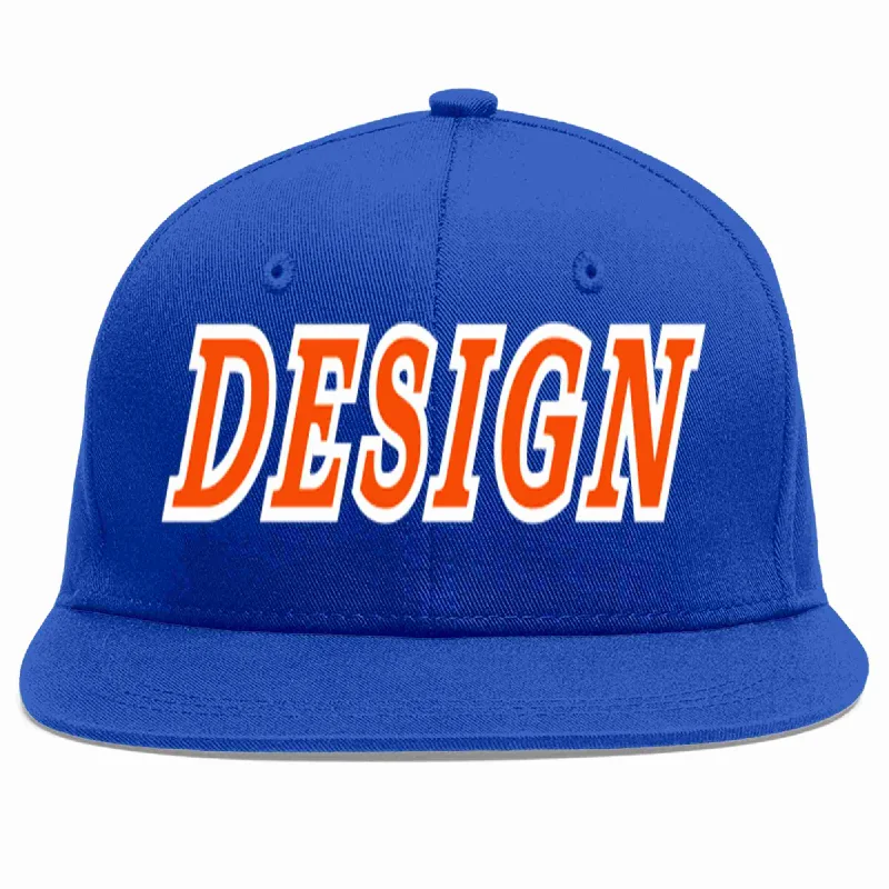 Baseball Cap With Signature Designs-Custom Royal Orange-White Flat Eaves Sport Baseball Cap Design for Men/Women/Youth