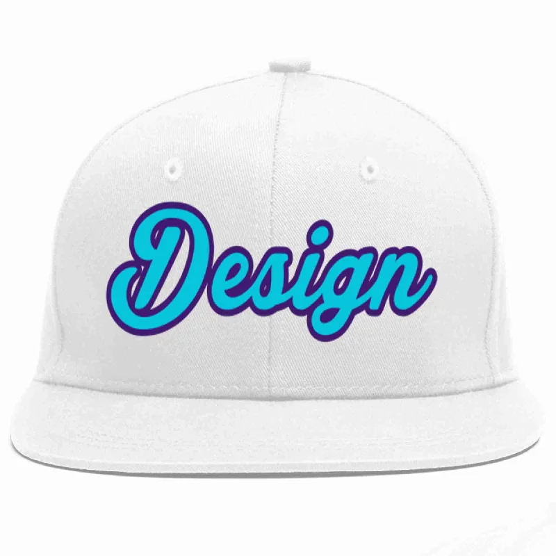 Baseball Cap For Holiday Gifts-Custom White Light Blue-purple Flat Eaves Sport Baseball Cap Design for Men/Women/Youth