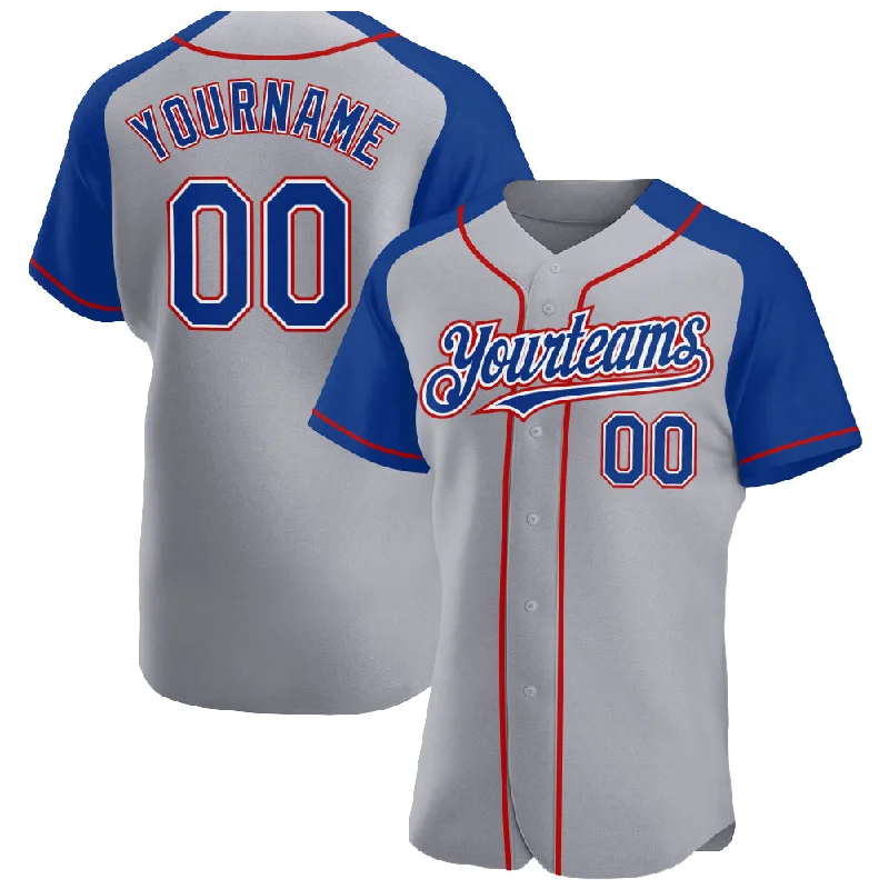 Baseball Jersey With Custom Fitting Options-Custom Gray Royal-Red Authentic Raglan Sleeves Baseball Jersey