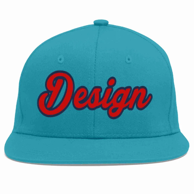 Baseball Cap For Custom Groups-Custom Aqua Red-Navy Flat Eaves Sport Baseball Cap Design for Men/Women/Youth