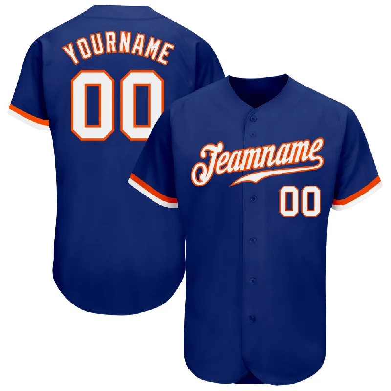 Baseball Jersey With Custom Sleeve Design-Custom Royal White-Orange Authentic Baseball Jersey