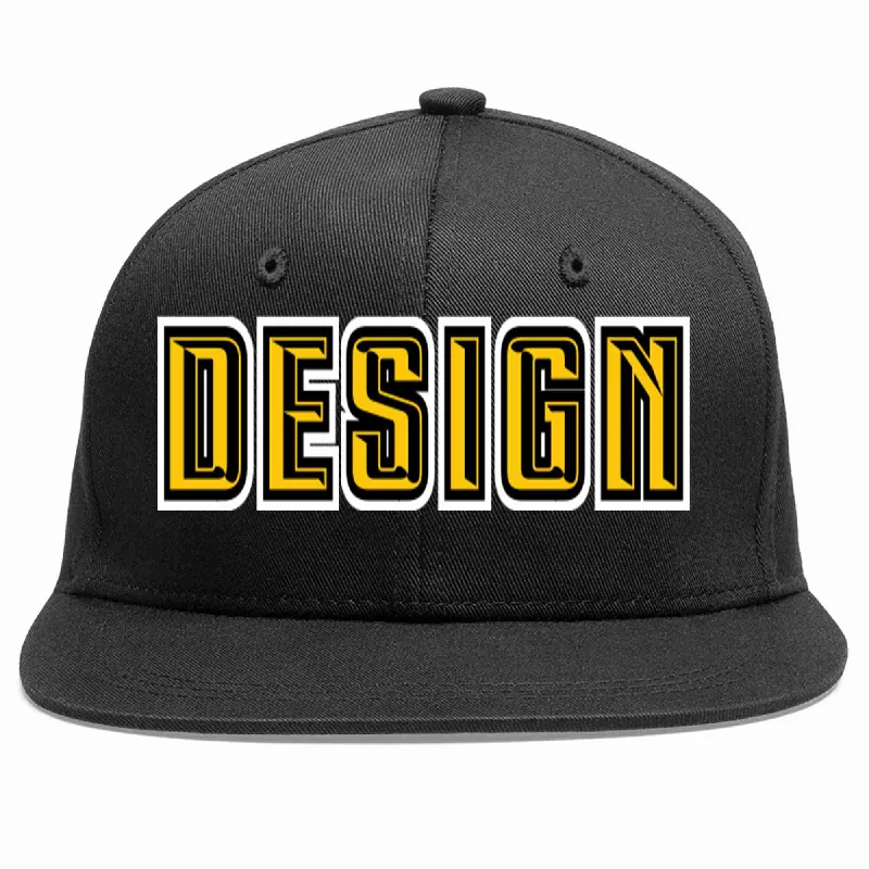 Baseball Cap With Comfortable Lining-Custom Black Gold-Black Flat Eaves Sport Baseball Cap Design for Men/Women/Youth