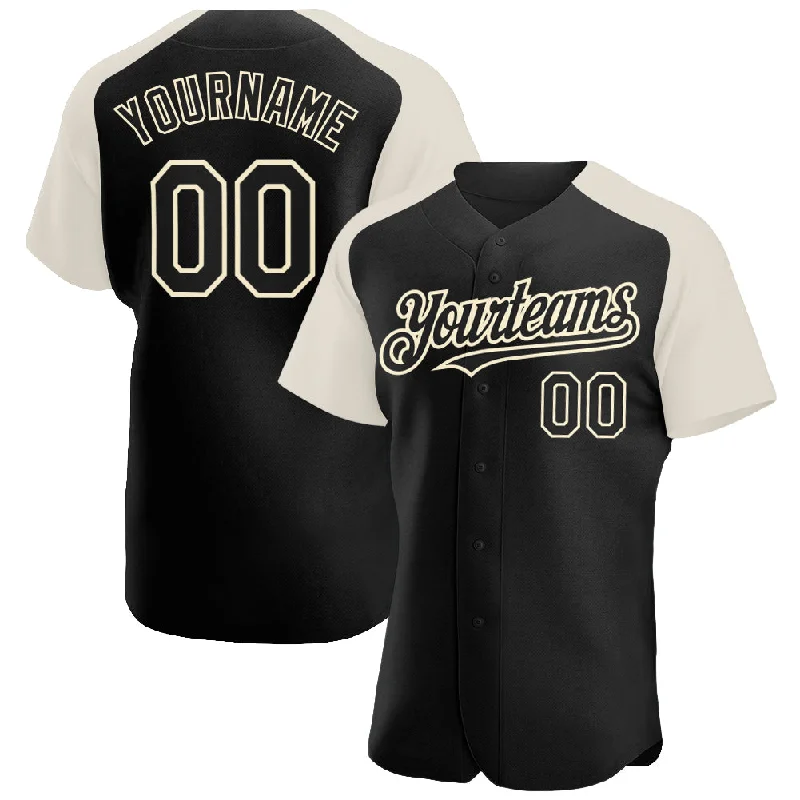 Baseball Jersey For Corporate Apparel-Custom Black Cream Authentic Raglan Sleeves Baseball Jersey