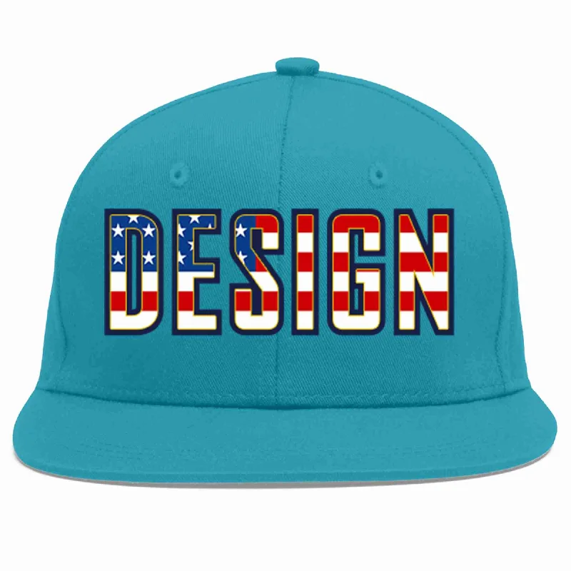 Baseball Cap With Flexible Fit-Custom Aqua Vintage USA Flag-Gold Flat Eaves Sport Baseball Cap Design for Men/Women/Youth