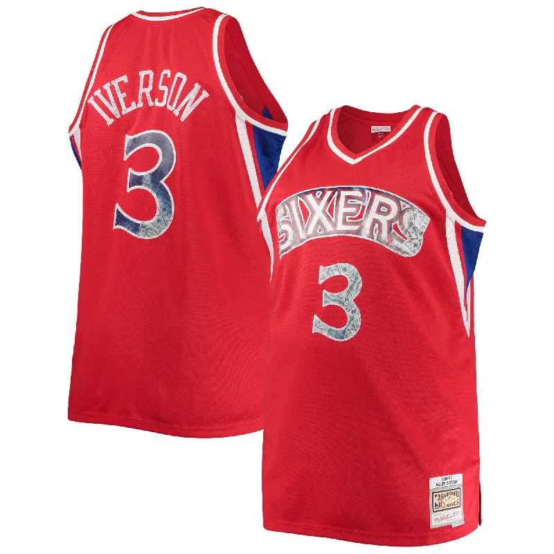 Basketball Jersey With Number and Name-Allen Iverson Philadelphia 76ers Big & Tall 1996/97 75th Anniversary Diamond Swingman Basketball Jersey - Red