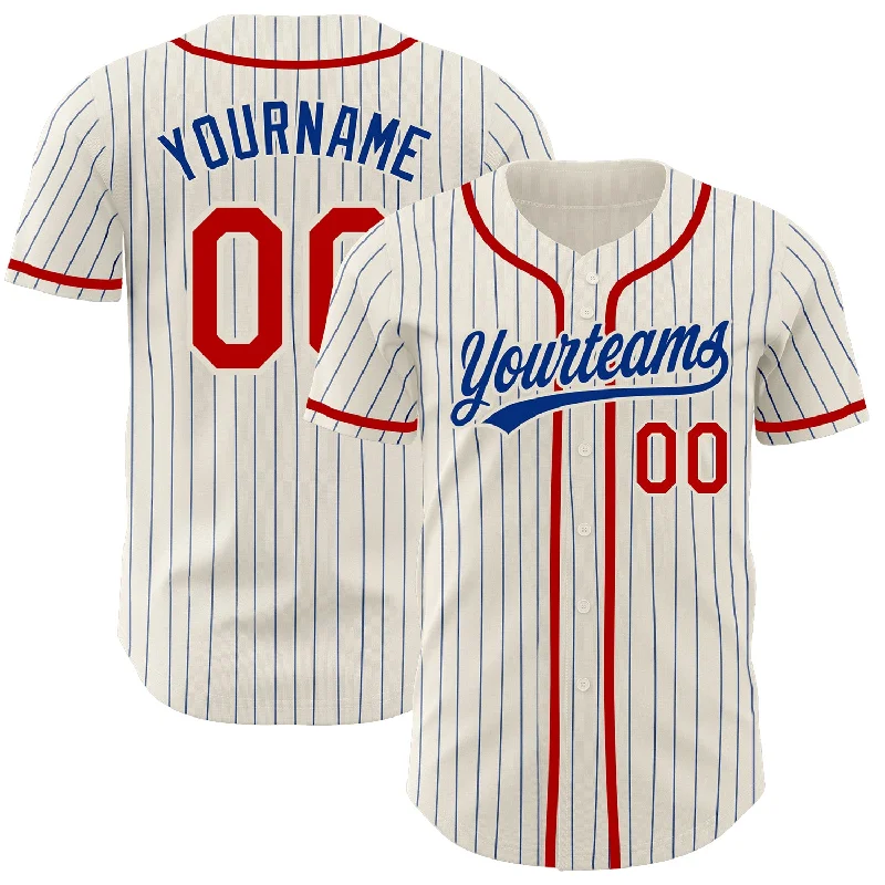 Baseball Jersey For Group Orders-Custom Cream Royal Pinstripe Red Authentic Baseball Jersey