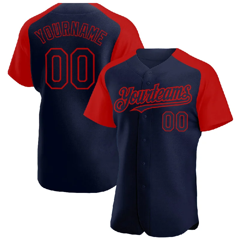 Baseball Jersey For Custom Branding-Custom Navy Red Authentic Raglan Sleeves Baseball Jersey