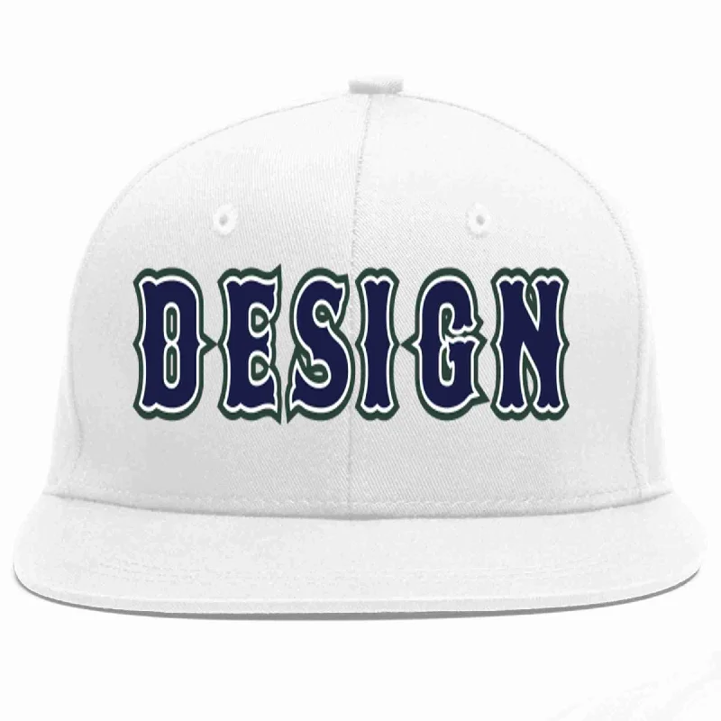 Baseball Cap With Sweatband-Custom White Navy-White Flat Eaves Sport Baseball Cap Design for Men/Women/Youth