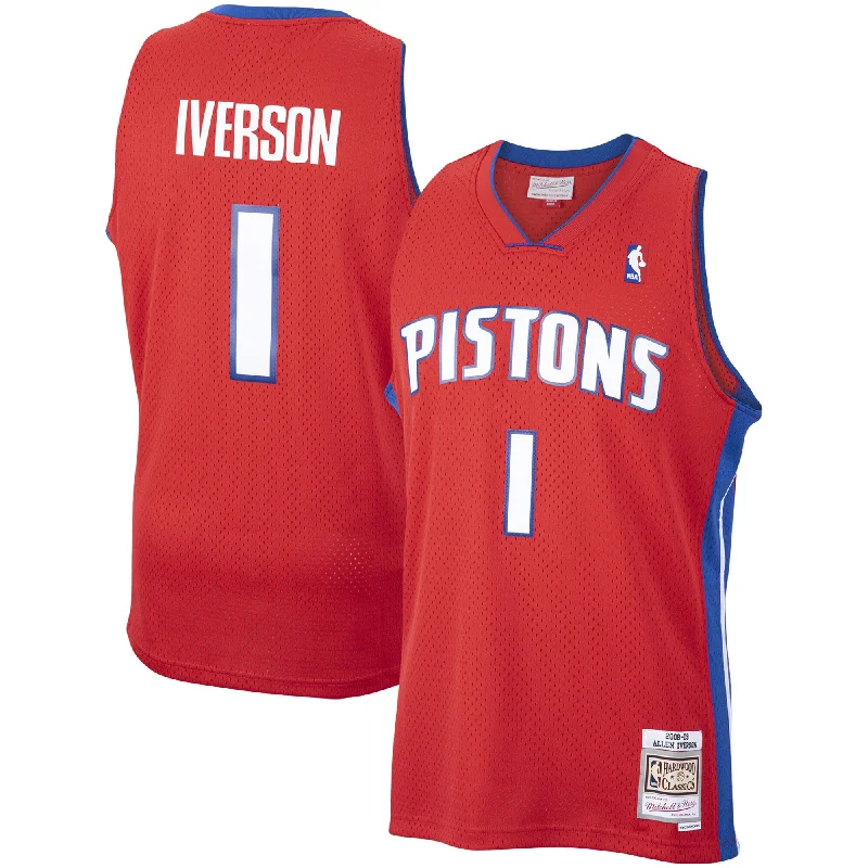 Basketball Jersey For Personalized Fan Apparel-Allen Iverson Detroit Pistons 2008/09 Hardwood Classics Swingman Basketball Jersey - Red