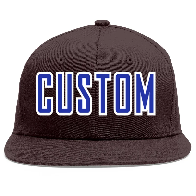 Custom Baseball Cap For College-Custom Brown Royal-White Flat Eaves Sport Baseball Cap