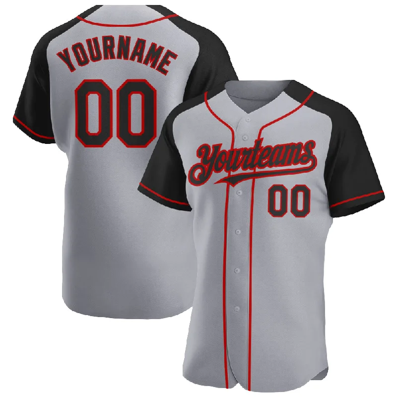 Custom Baseball Jersey With Name-Custom Gray Black-Red Authentic Raglan Sleeves Baseball Jersey