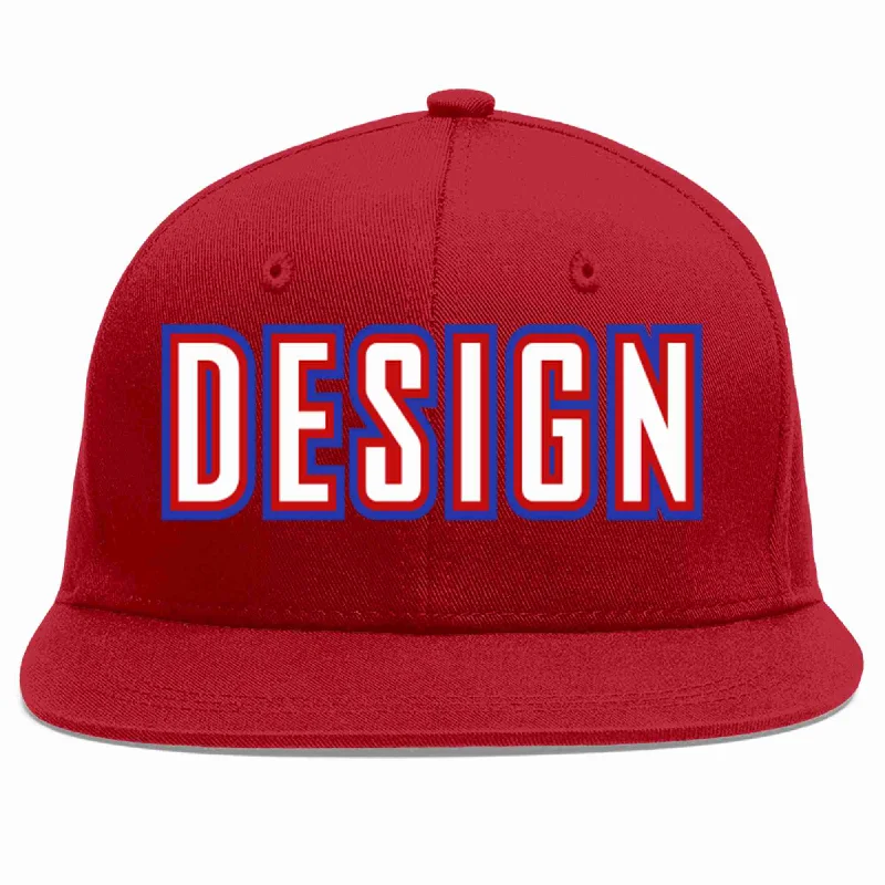 Baseball Cap For Custom Street Style-Custom Red White-Red Flat Eaves Sport Baseball Cap Design for Men/Women/Youth