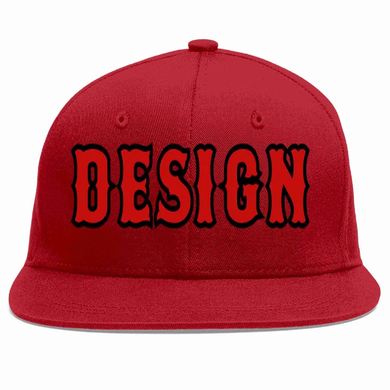 Baseball Cap With Patchwork Design-Custom Red Red-Black Flat Eaves Sport Baseball Cap Design for Men/Women/Youth