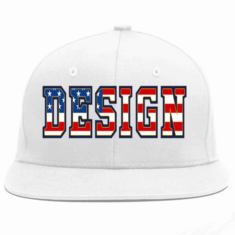 Baseball Cap For Sports Teams-Custom White Vintage USA Flag-Gold Flat Eaves Sport Baseball Cap Design for Men/Women/Youth