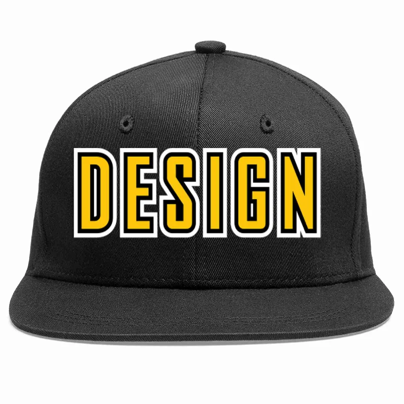 Baseball Cap For Birthday Gifts-Custom Black Gold-Black Flat Eaves Sport Baseball Cap Design for Men/Women/Youth