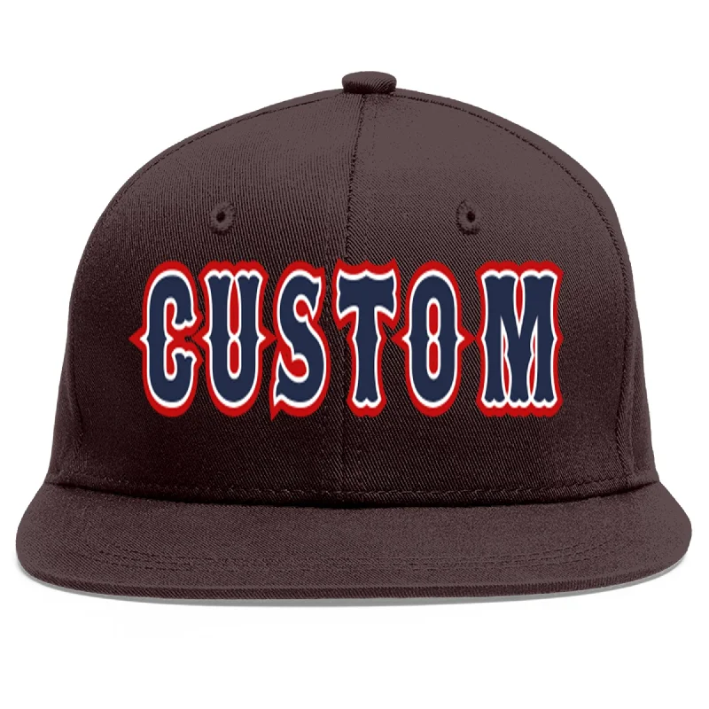 Baseball Cap For Baseball Fans-Custom Brown Navy-White Flat Eaves Sport Baseball Cap