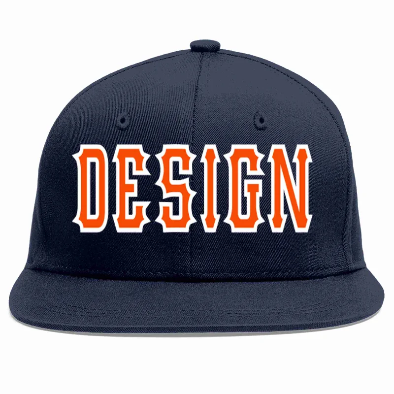 Baseball Cap With Velcro Closure-Custom Navy Orange-White Flat Eaves Sport Baseball Cap Design for Men/Women/Youth