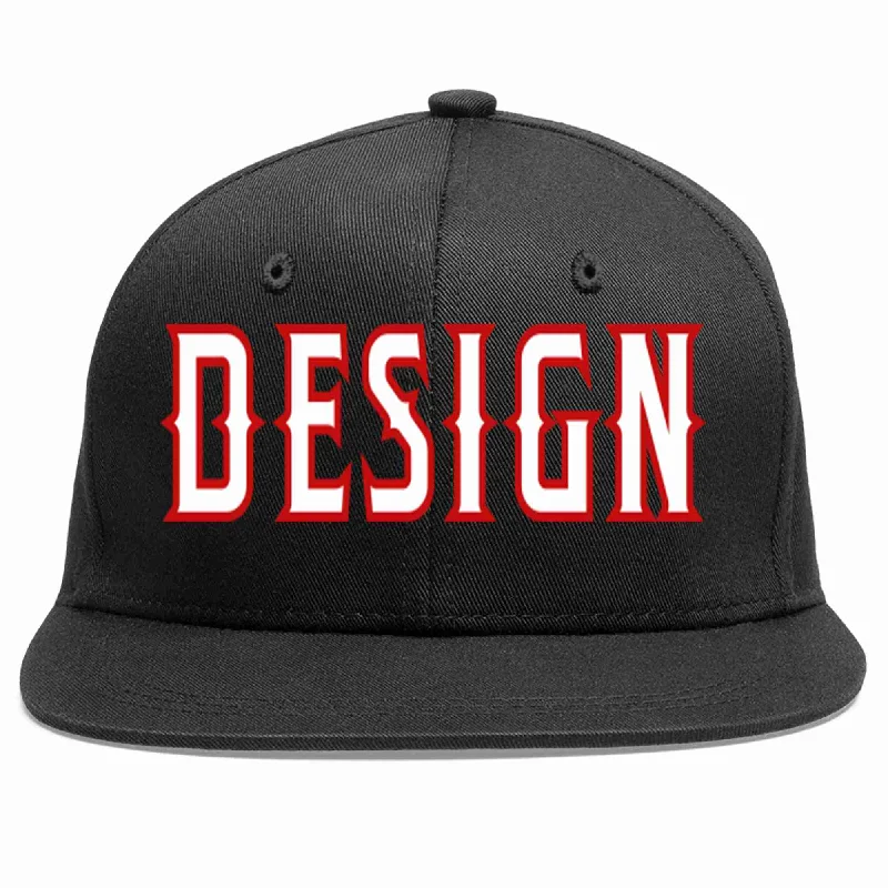 Baseball Cap For Men-Custom Black White-Red Flat Eaves Sport Baseball Cap Design for Men/Women/Youth